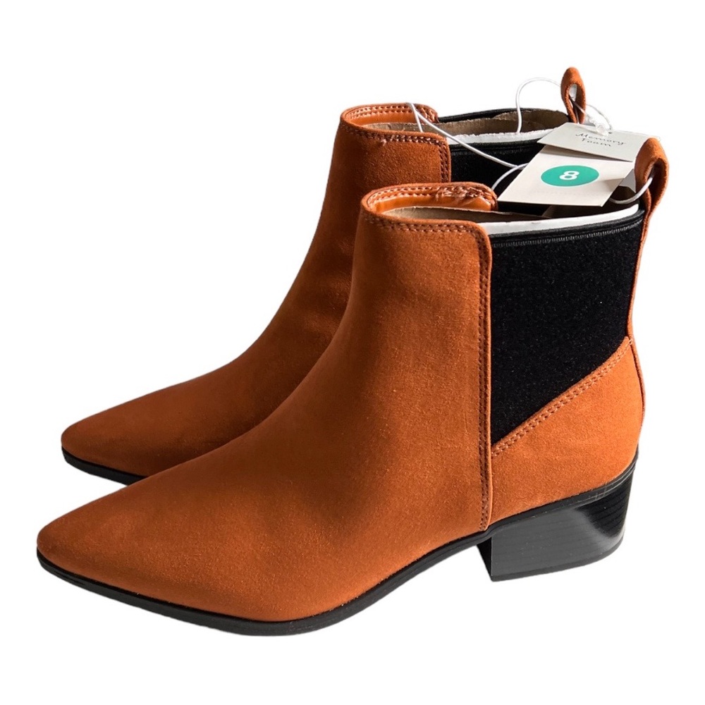 NWT Low Shaft Heeled Pointed Ankle Boots - A New Day Cognac 8